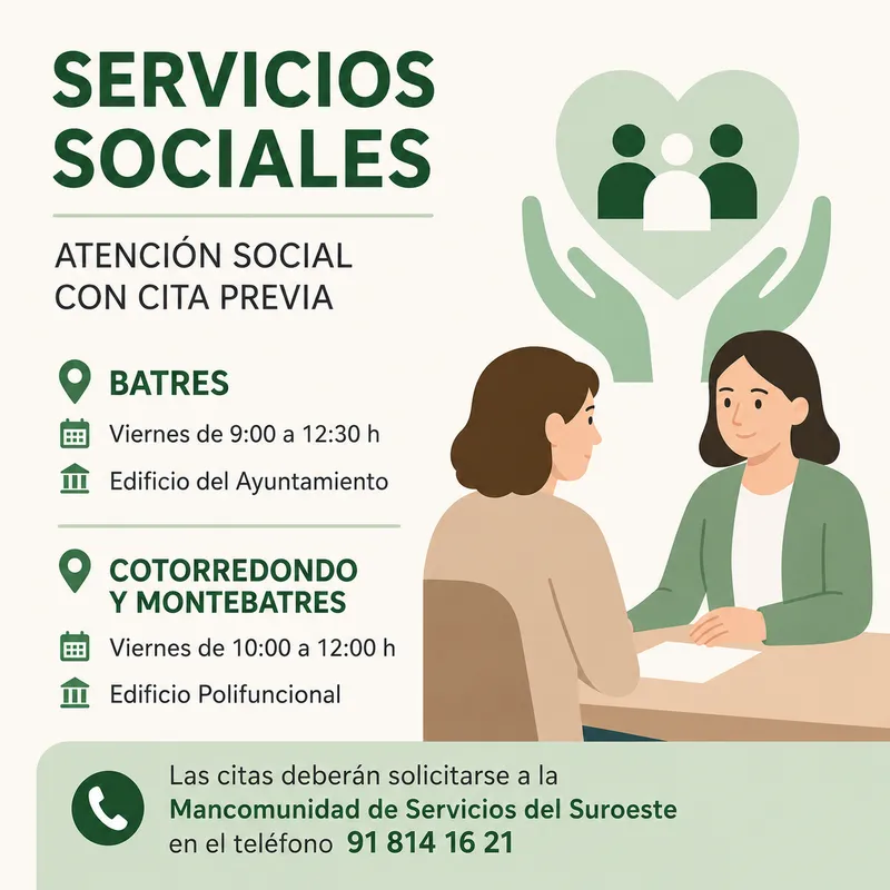 Batres actualiza los horarios de atención de Servicios Sociales y la forma de pedir cita