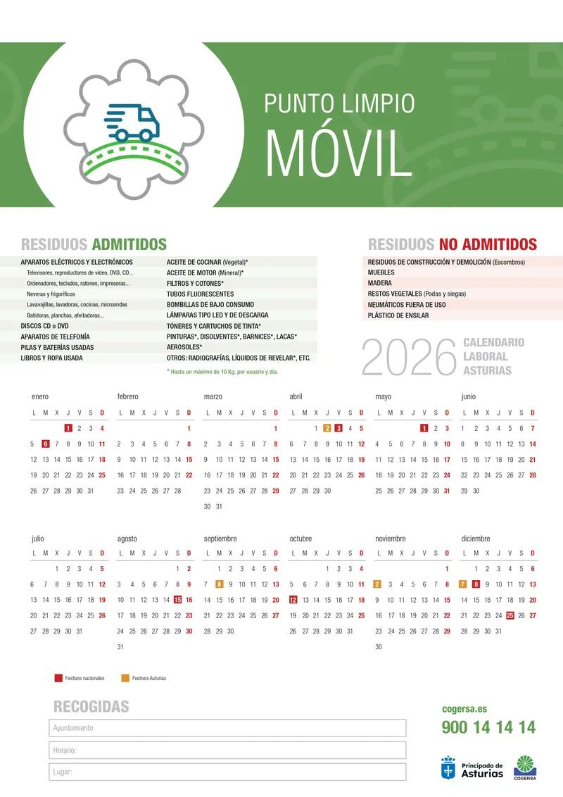 Sobrescobio presenta el calendario del punto limpio móvil para 2026