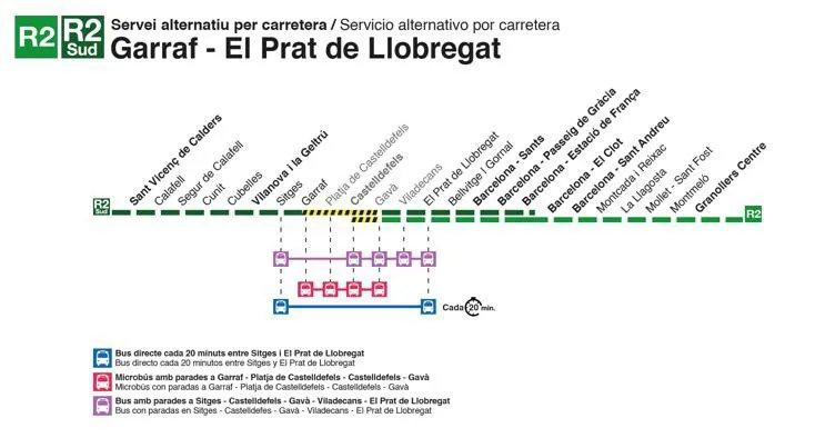 Renfe habilita autobuses por obras en la estación de Castelldefels