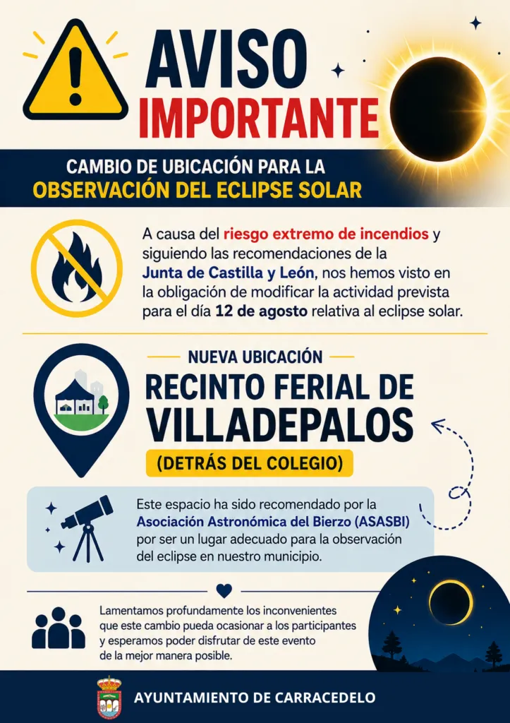 Carracedelo cambia la ubicación del eclipse solar por riesgo de incendios