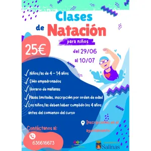 Salinas abre inscripciones para las clases de natación de verano 2026