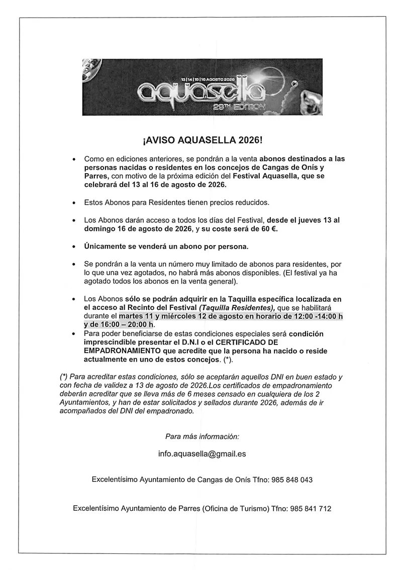 Parres acogerá la edición 2026 del festival Aquasella