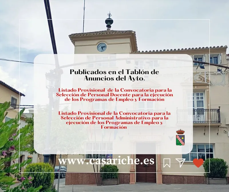 Casariche publica listados provisionales para programas de empleo y formación
