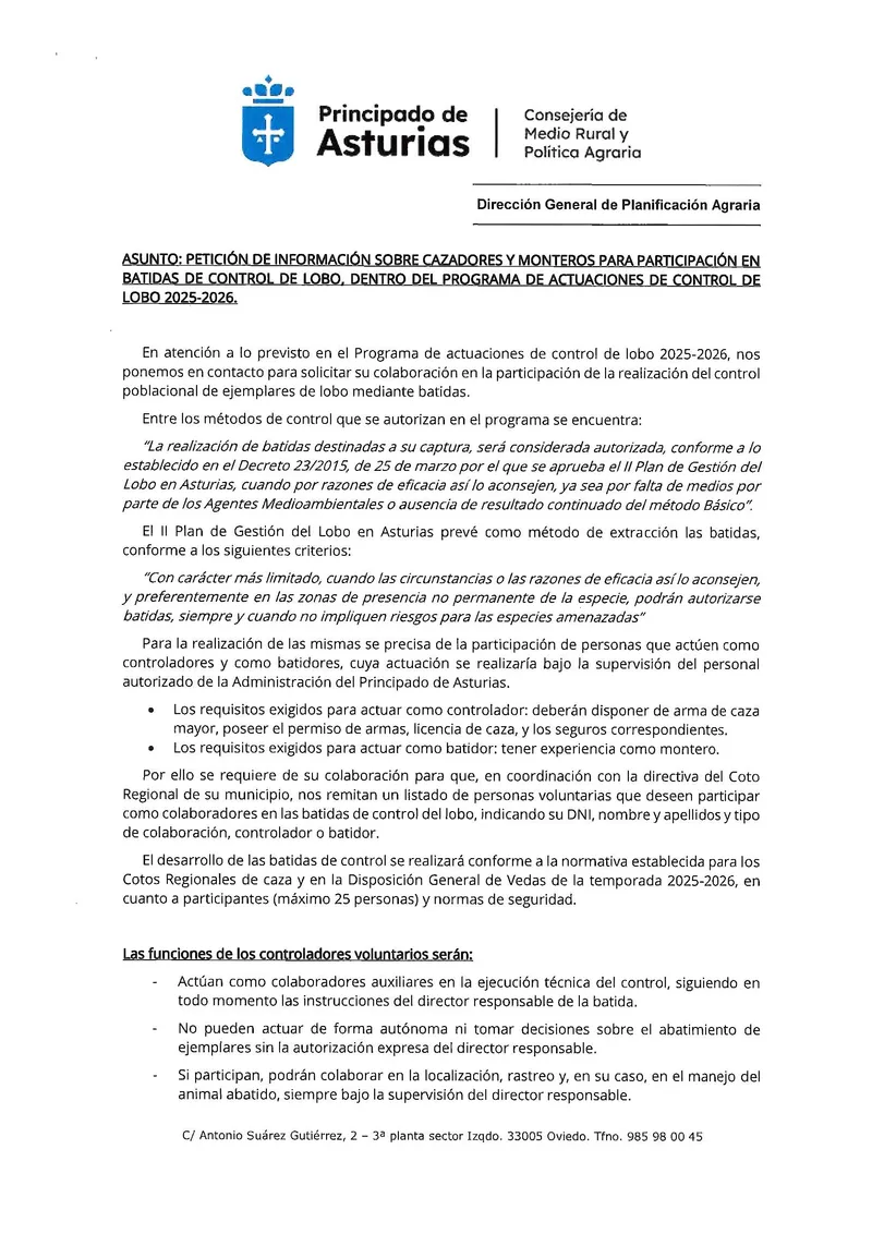 Morcín busca voluntarios para batidas de control de lobo en la Sierra del Aramo
