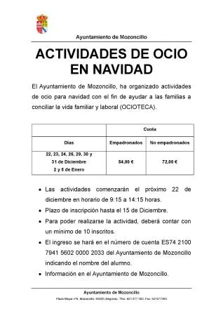 Mozoncillo organiza actividades de ocio navideño para conciliar familias