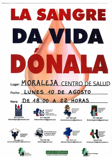 Moraleja acoge una jornada de donación de sangre el 10 de agosto