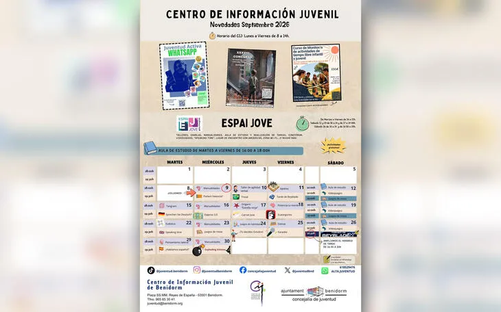 Benidorm lanza la programación de septiembre del Espai Jove con ocio educativo y talleres gratuitos