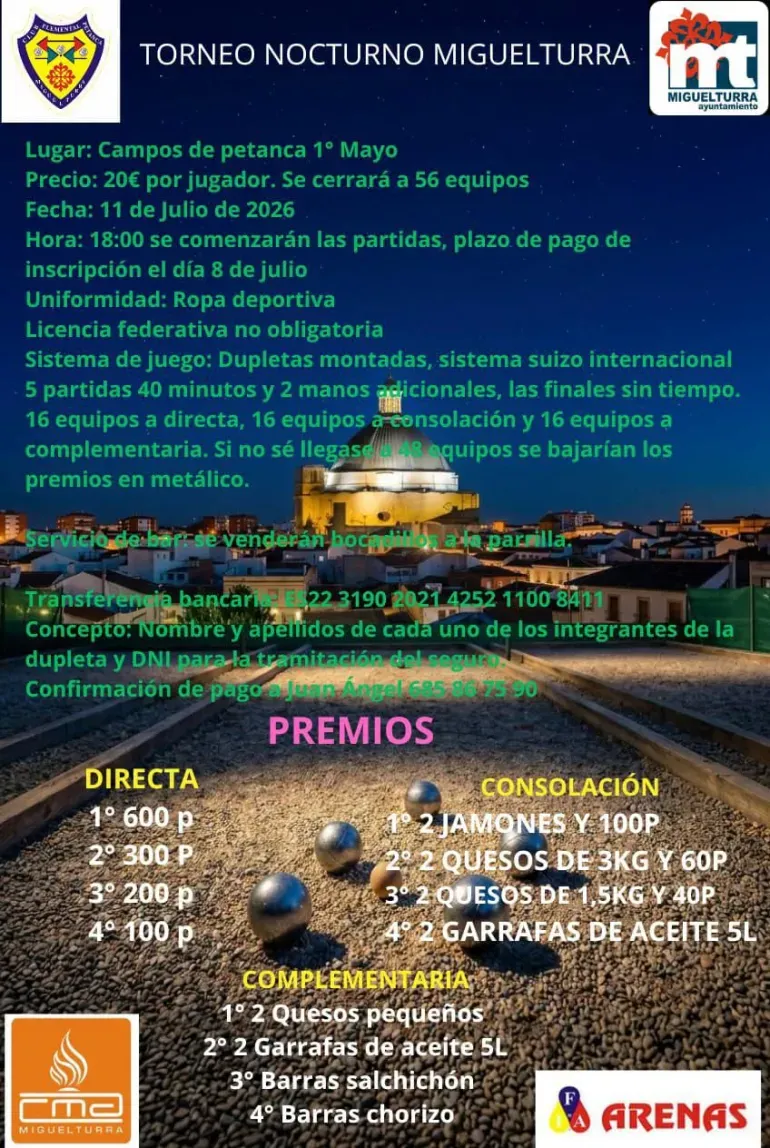 Miguelturra celebra el Torneo Nocturno de Petanca el 11 de julio