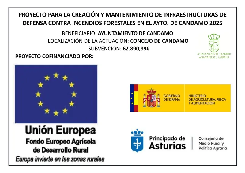Candamo recibe más de 173.000 euros para infraestructuras rurales y defensa contra incendios