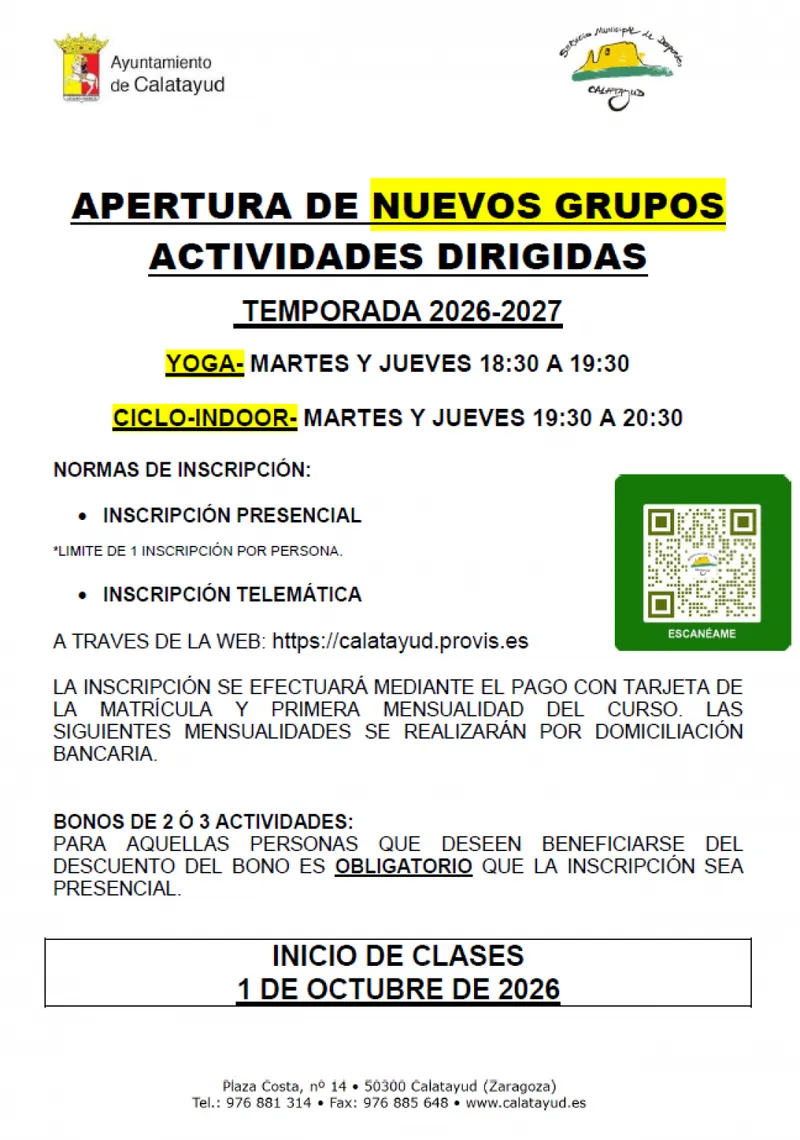 El Servicio Municipal de Deportes de Calatayud amplía su oferta con yoga y ciclo-indoor