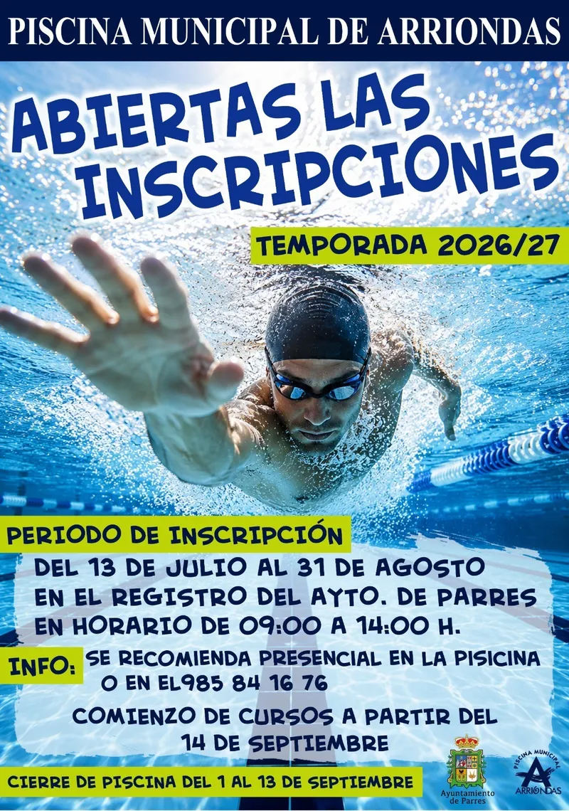 Abiertas las inscripciones para la piscina municipal de Parres para la temporada 2026/2027