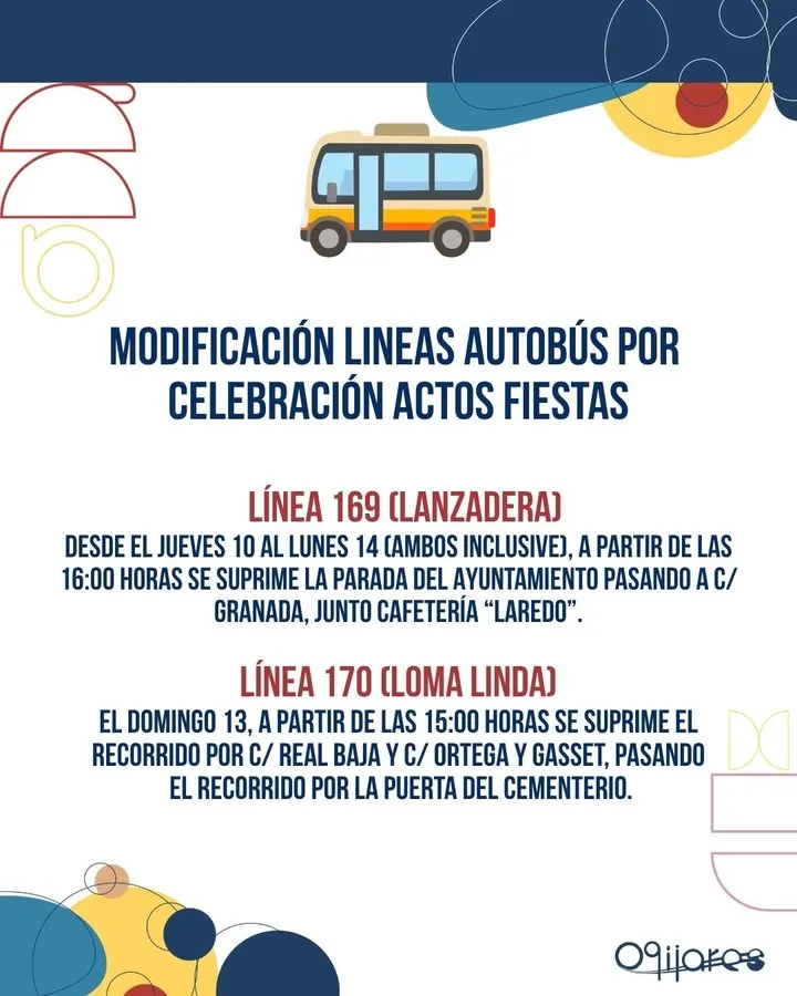 Ogíjares: Modificaciones en líneas de autobús por las fiestas patronales