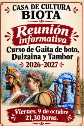 Biota organiza un curso de gaita de boto, dulzaina y tambor para el próximo curso