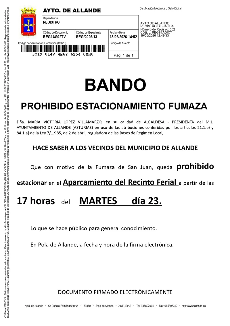 Allande restringe el aparcamiento por la celebración de la Fumaza