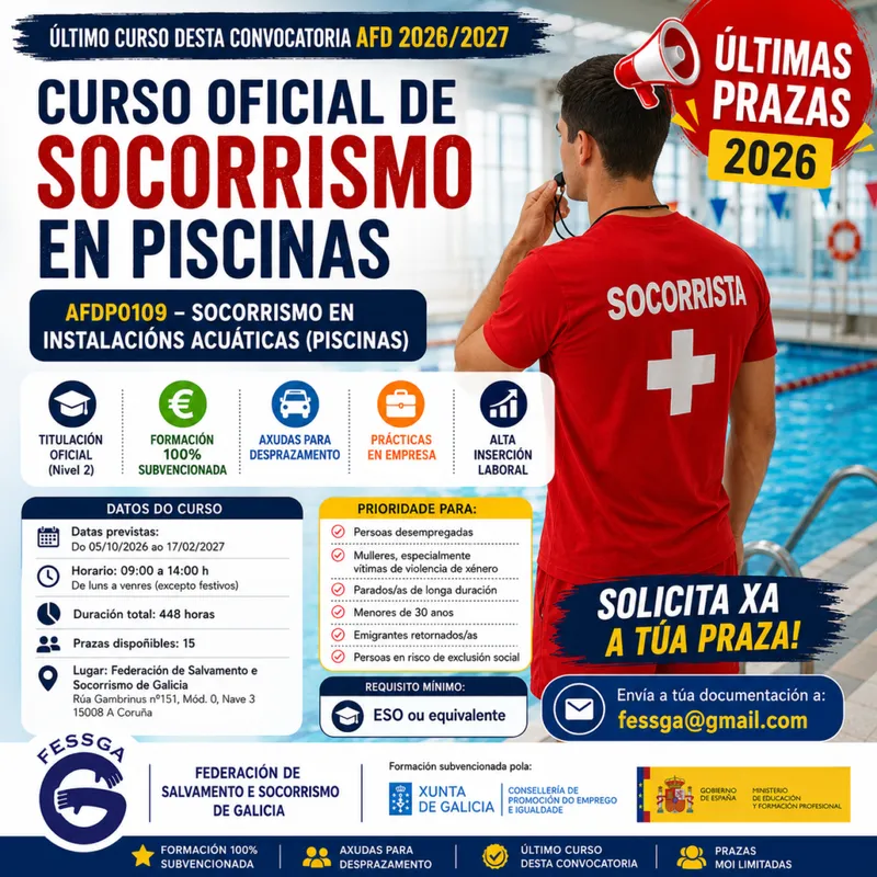 Abierto el plazo para el curso de socorrismo acuático 100% subvencionado en A Coruña