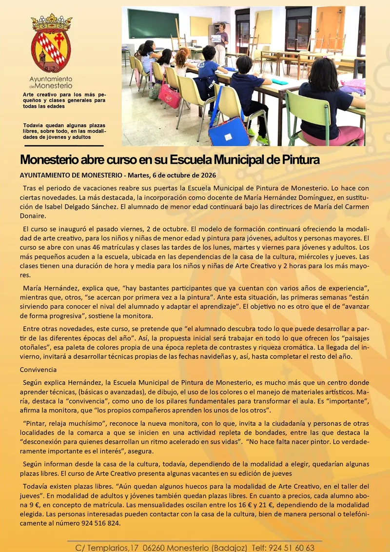 Monesterio inicia el curso en su Escuela Municipal de Pintura