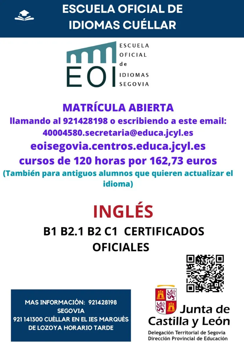 La Escuela Oficial de Idiomas de Cuéllar abre inscripciones para niveles B1, B2 y C1