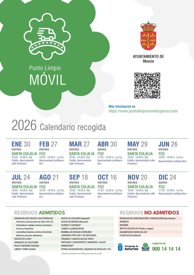 Morcín publica el calendario del punto limpio móvil para 2026