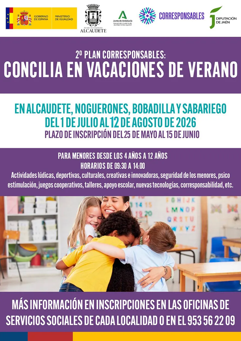 Abierto el plazo para "Concilia en Vacaciones de Verano" en Alcaudete y sus pedanías