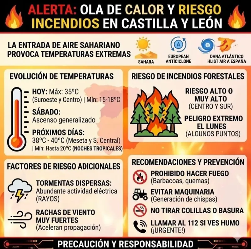 Castilla y León en alerta por calor extremo y alto riesgo de incendios hasta el 23 de junio