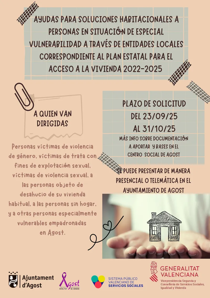 Agost abre plazo para ayudas habitacionales a personas vulnerables