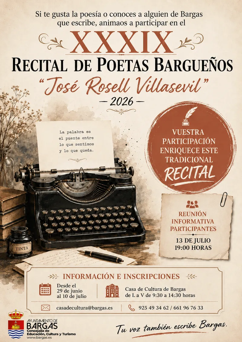 Abiertas las inscripciones para el Recital de Poetas Bargueños 2026