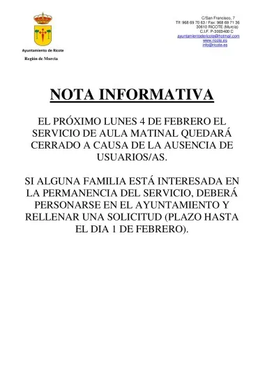 Ricote abre la consulta del censo electoral hasta el 17 de septiembre