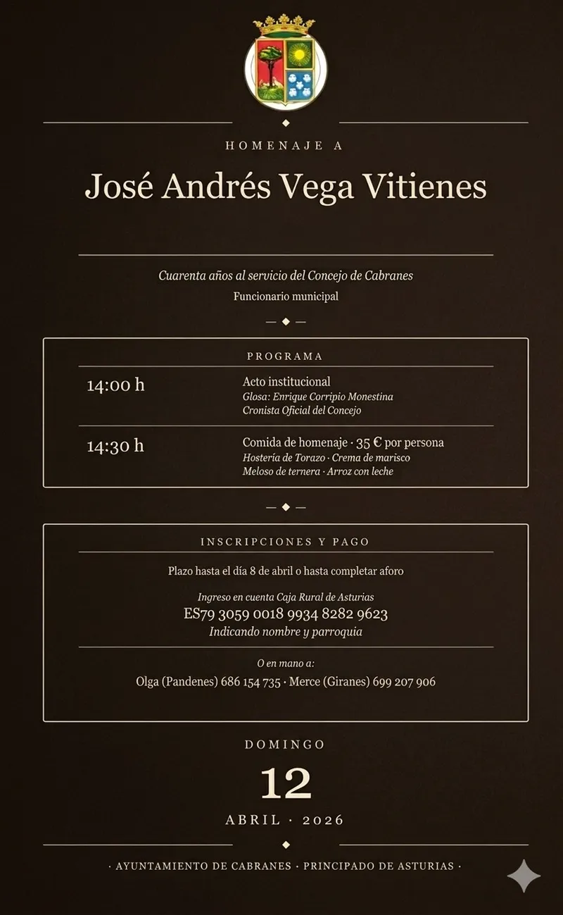 Cabranes rinde homenaje a José Andrés Vega Vitienes en su jubilación