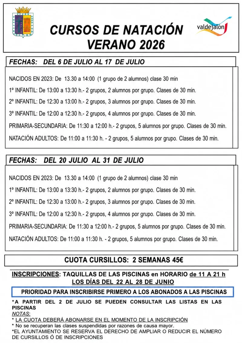 Calatorao abre inscripciones para sus cursos de natación de verano 2026
