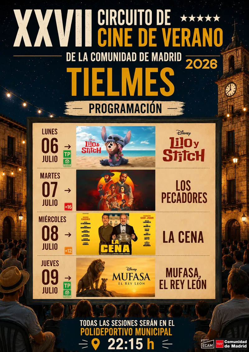 Tielmes se suma al Cine de Verano de la Comunidad de Madrid con proyecciones gratuitas