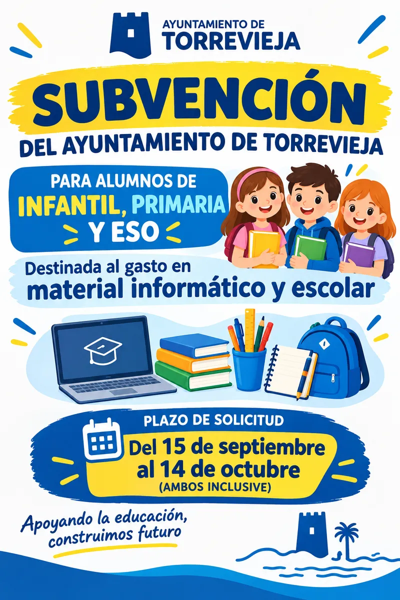 Abierta la convocatoria de ayudas para material escolar y equipamiento informático del curso 2026-2027