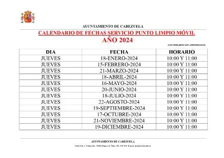 Cabezuela publica el calendario del punto limpio móvil para 2024
