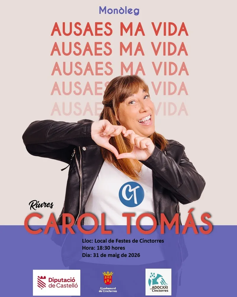 Carol Tomàs ofrecerá un monólogo en Cinctorres el 31 de mayo