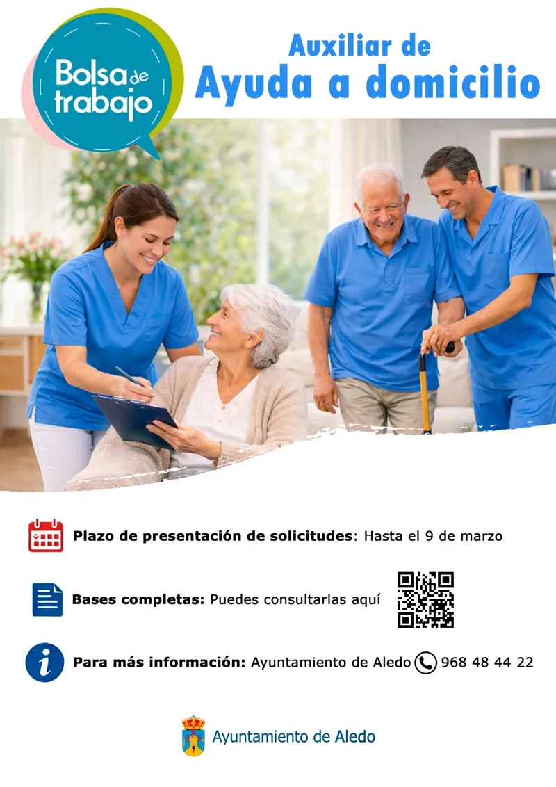 Aledo abre bolsa de empleo para auxiliares de ayuda a domicilio