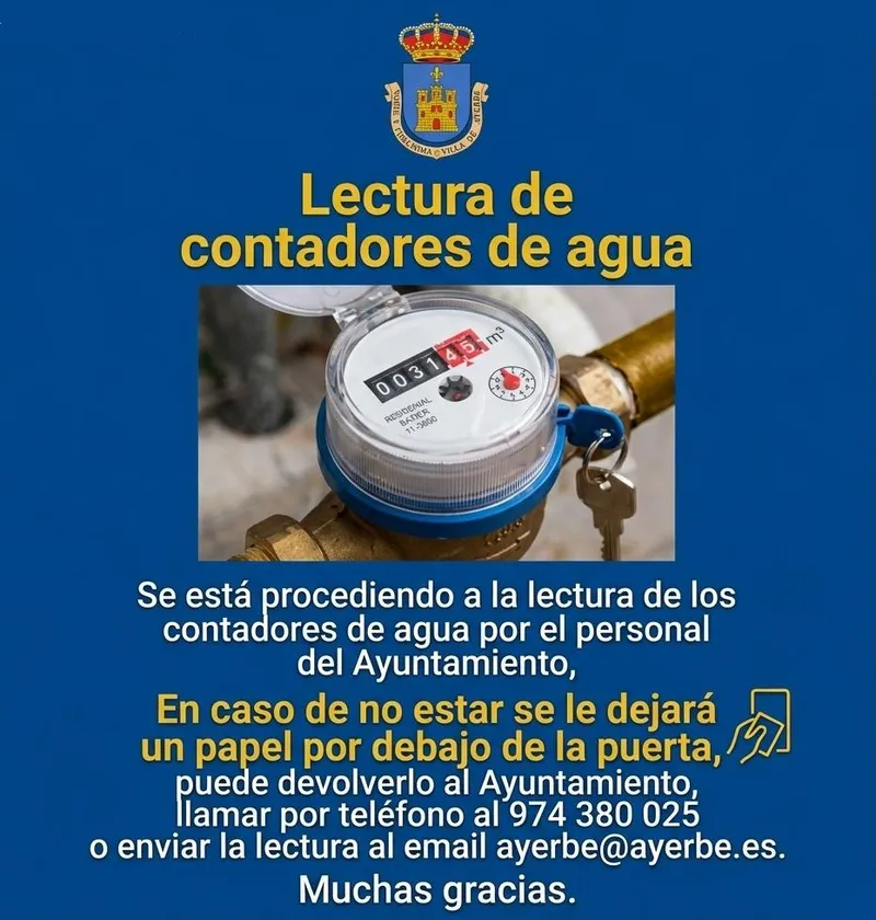 Ayerbe informa sobre la lectura de contadores de agua para el 19 de junio