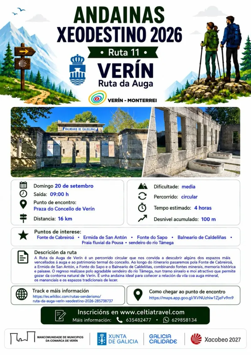 Verín celebra la Ruta da Auga, una andaina de 16 kilómetros para descubrir su patrimonio termal