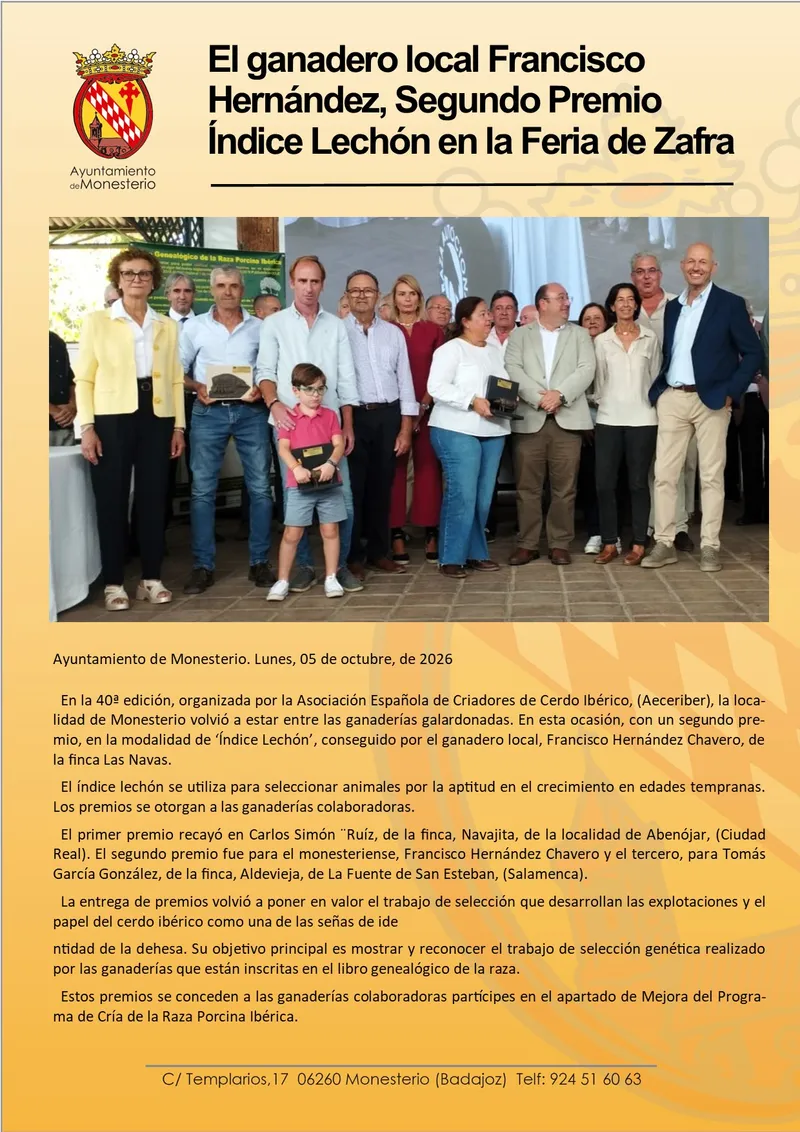 Francisco Hernández, segundo premio en la Feria de Zafra por su lechón