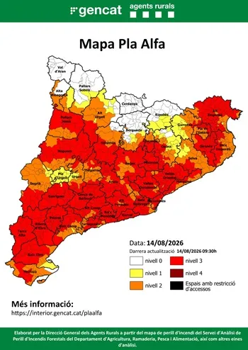 Canyelles eleva el nivel de alerta por incendio forestal a 3 ante el alto riesgo