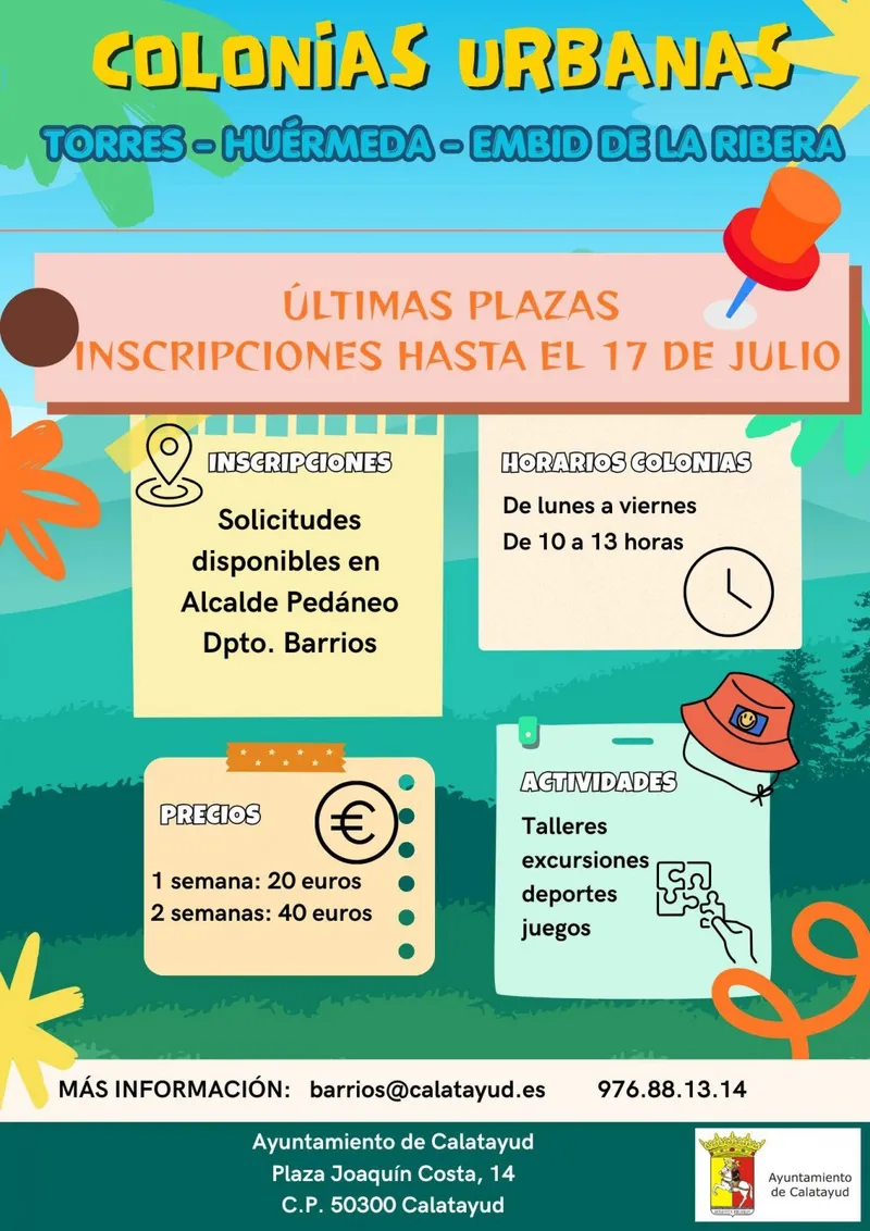 Últimos días para apuntar a los niños a las colonias urbanas de los barrios pedáneos de Calatayud