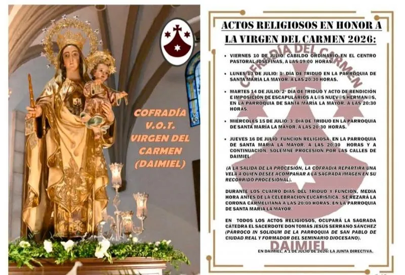 Daimiel celebra la festividad de la Virgen del Carmen con cultos y procesión