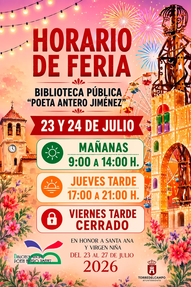 La Biblioteca Pública de Torredelcampo modifica su horario por la Feria
