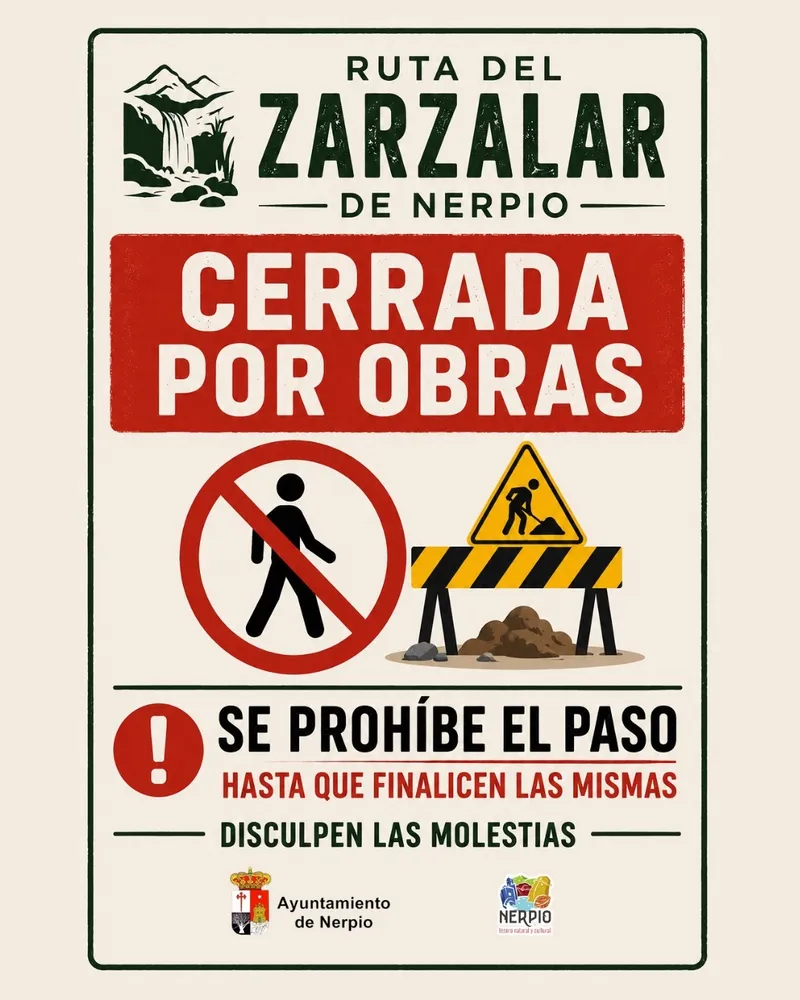 Corte de la Ruta del Zarzalar en Nerpio por obras hasta finales de mayo