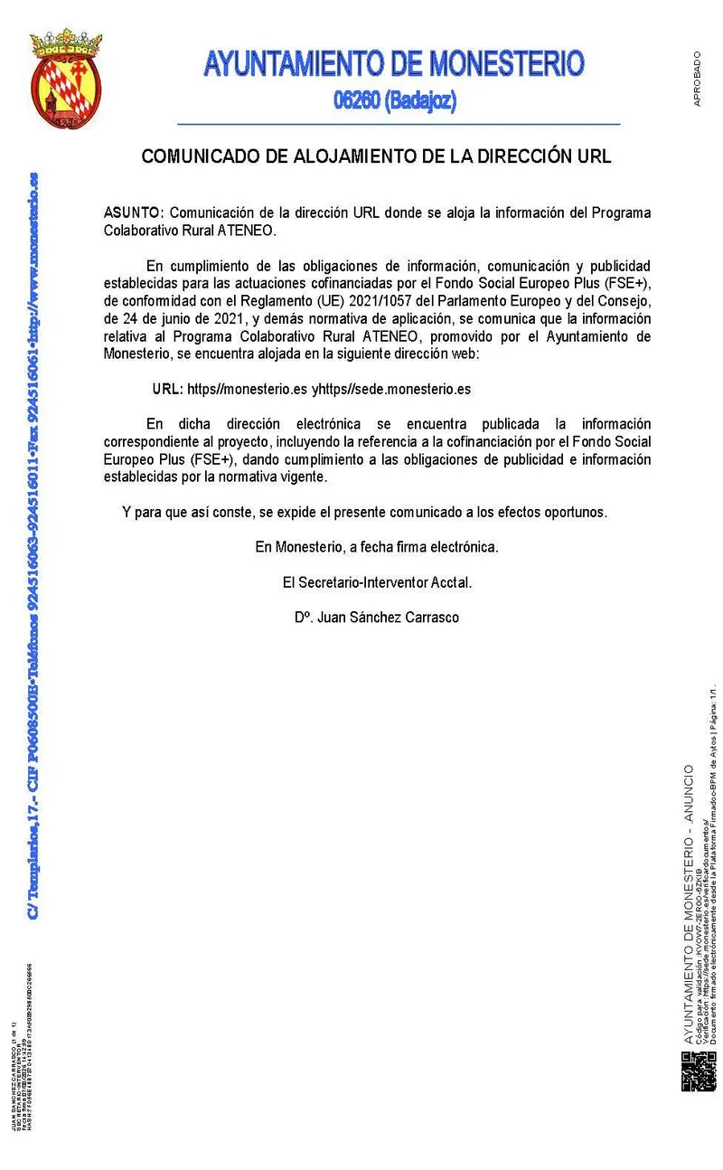 Monesterio impulsa el Programa Colaborativo Rural ATENEO para el desarrollo local