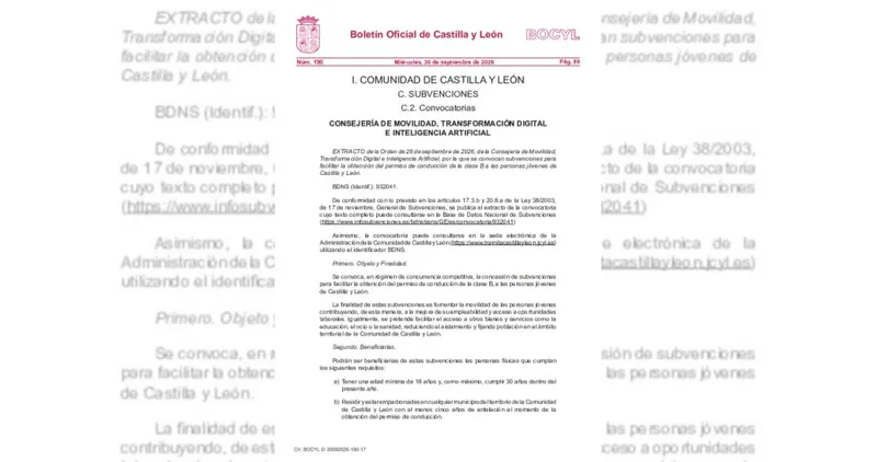 Junta de Castilla y León ofrece ayudas para el carnet de conducir a jóvenes de Cardeñosa