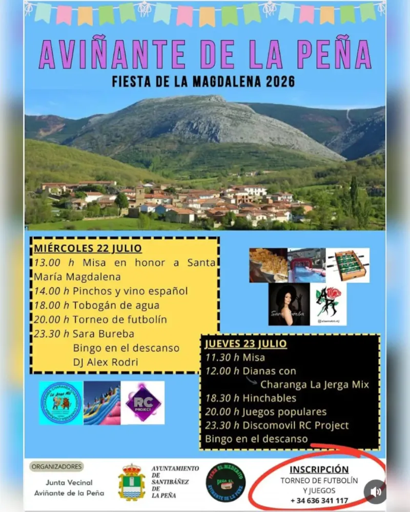 Aviñante de la Peña celebra su fiesta patronal el 22 y 23 de julio