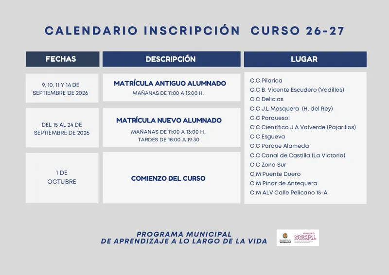 Valladolid abre inscripciones para su programa de aprendizaje para adultos en septiembre