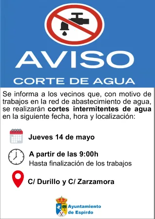 Cortes de agua intermitentes en Espirdo por avería