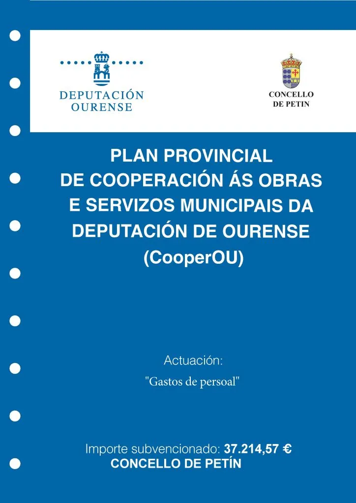 La Diputación de Ourense financia gastos corrientes y deuda en Petín a través del Plan CooperOU