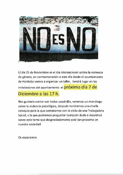 Hontoba celebra el 7 de diciembre la campaña 'No es no'