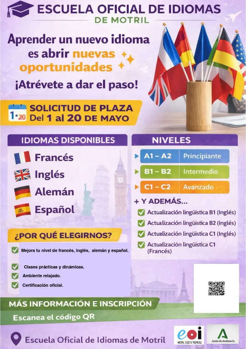 La EOI Motril abre el plazo de admisión para estudiar idiomas en mayo